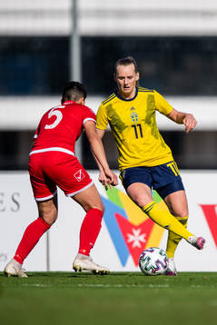 Stephania Farrugia of Malta and Stina Blackstenius of Sweden