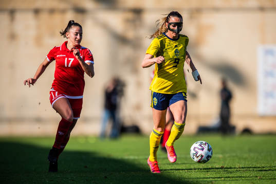 Kosovare Asllani of Sweden and Brenda Borg of Malta