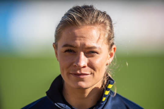Fridolina Rolfö of Sweden speaks to Swedish television
