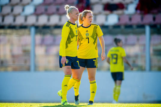 Caroline Seger and Mimmi Larsson of Sweden