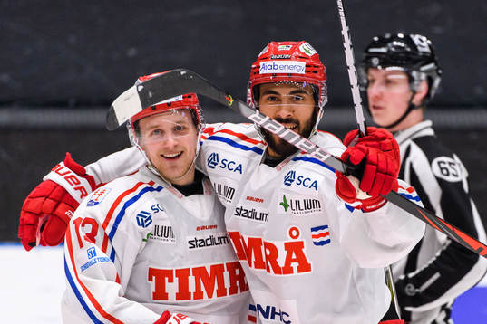 Timrås Hugo Reinhardt och Jeremy Boyce-Rotevall jublar