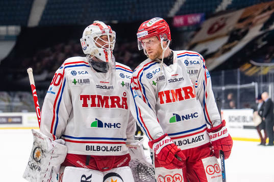 Timrås målvakt Jacob Johansson och Jonathan Carlsson