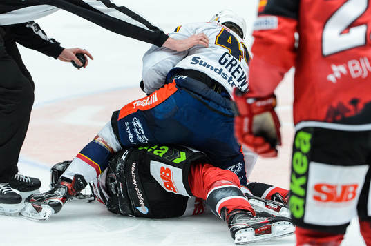 Malmö Redhawks Anton Olsson och Djurgårdens Albin Grewe i