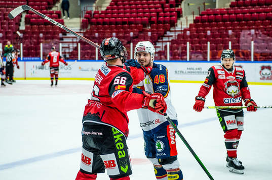 Malmö Redhawks Anton Olsson och Djurgårdens Albin Grewe i