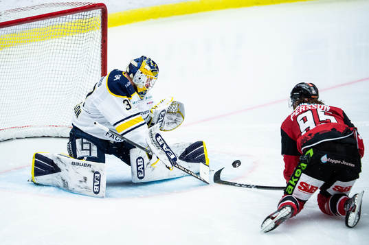 s målvakt Jonas Gunnarsson och Malmö Redhawks Carl Persson