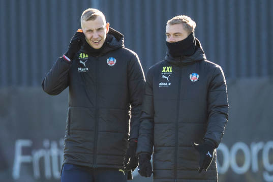 Helsingborgs Jakob Voelkerling Persson och Dennis Olsson