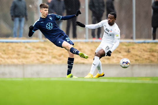 Malmö FFs Noah Eile och Helsingborgs Noel Mbo