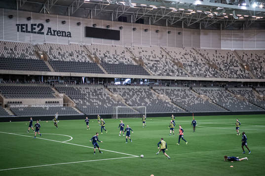 Vy över en träning med det Allsvenska fotbollslaget