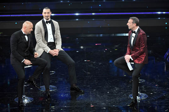 Zlatan Ibrahimovic, Sinisa Mihajlovic and presenter Amadeus