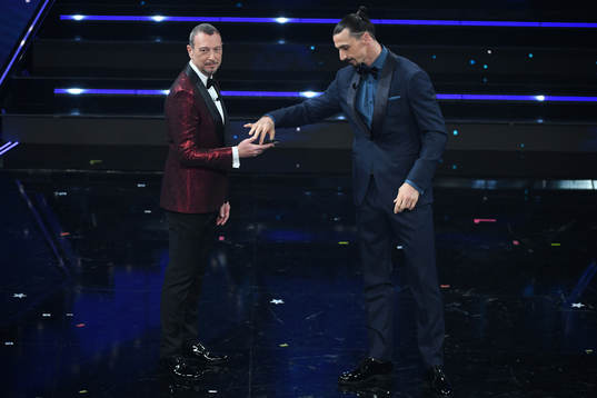 Zlatan Ibrahimovic and presenter Amadeus attends the