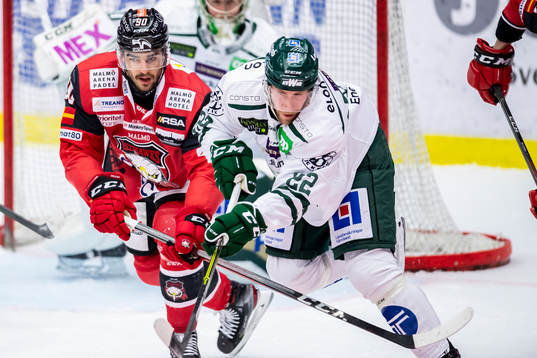 Malmö Redhawks Joseph Veleno och Färjestads Per Åslund