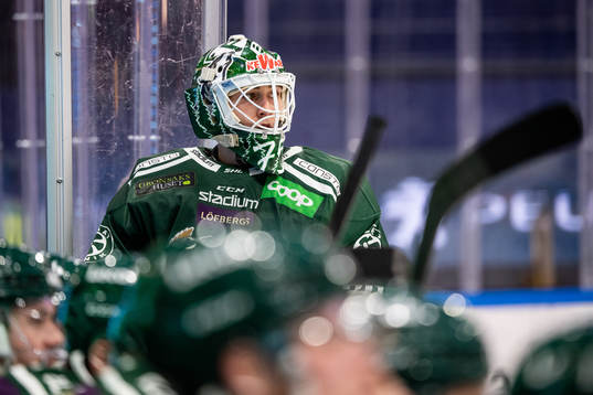 Färjestads målvakt Arvid Holm deppar