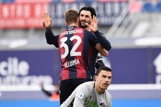 Mattias Svanberg of Bologna celebrates