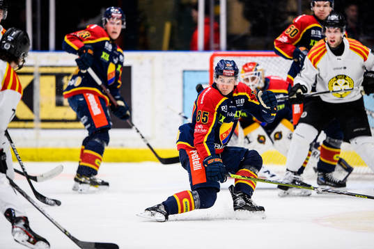 Djurgårdens Michael Haga täcker ett skott