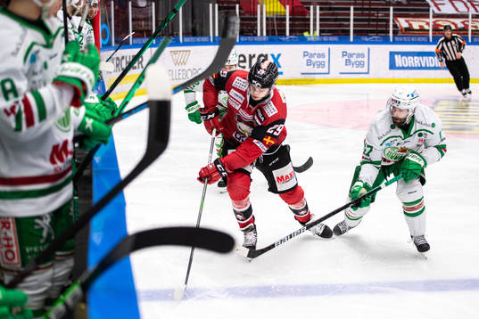 Malmö Redhawks Eric Engstrand och Rögles Taylor Matson