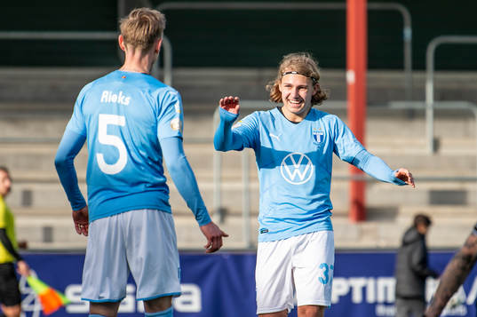 Malmö FFs Sören Rieks och Sebastian Nanasi jublar