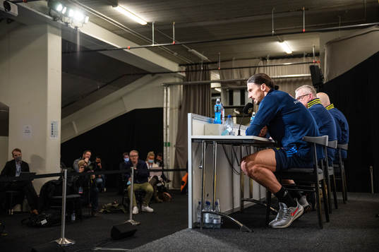 Janne Andersson, head coach, and Zlatan Ibrahimovic of the