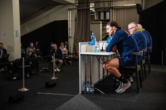 Janne Andersson, head coach, and Zlatan Ibrahimovic of the
