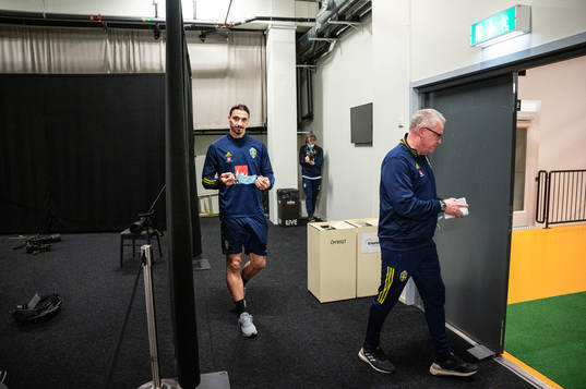 Janne Andersson, head coach, and Zlatan Ibrahimovic of the