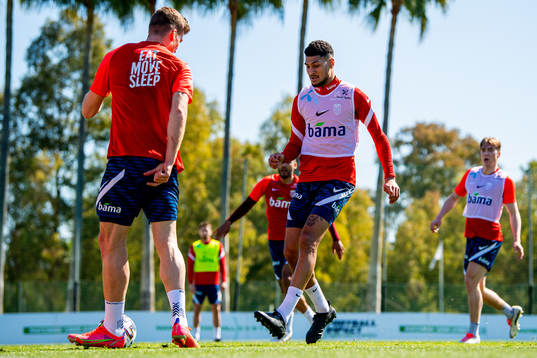 Alexander Sørloth and Bjørn Maars Johnsen of the