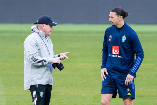 Head coach Janne Andersson and Zlatan Ibrahimovic of the