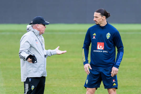 Head coach Janne Andersson and Zlatan Ibrahimovic of the