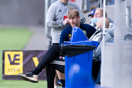 Filip Helander of the Swedish national football team sits
