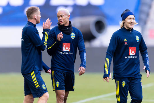 Dejan Kulusevski, Robin Quaison and Emil Forsberg of the