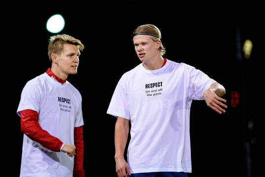 Martin Ødegaard and Erling Braut Haaland of Norway