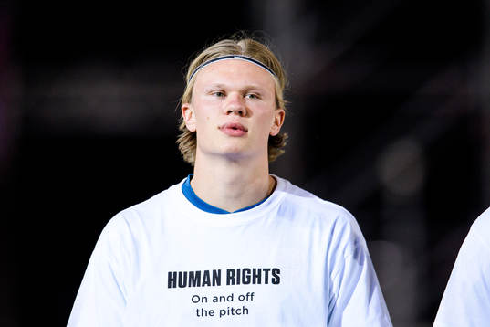 Erling Braut Haaland of Norway wearing a t-shirt with the