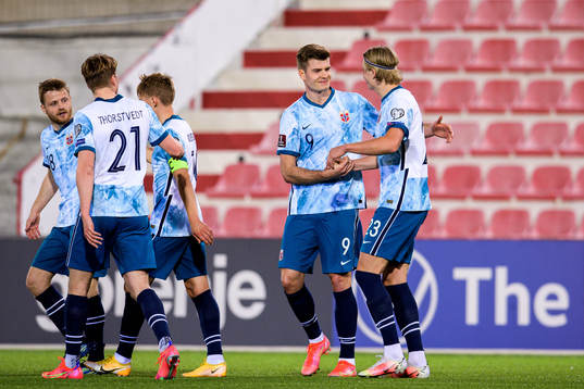 Alexander Sørloth and Erling Braut Haaland of Norway
