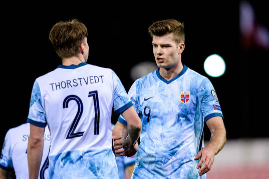 Kristian Thorstvedt and Alexander Sørloth of Norway