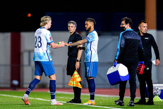 Erling Braut Haaland and Joshua King of Norway