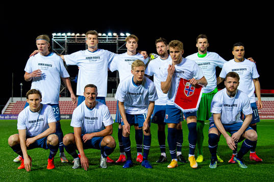 Norway's starting eleven pose for a team photo of Norway