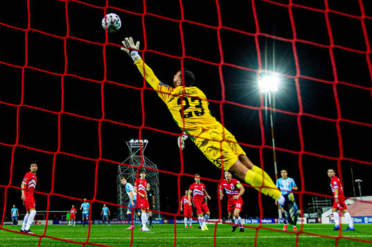 Goalkeeper Dayle Coleing of Gibraltar