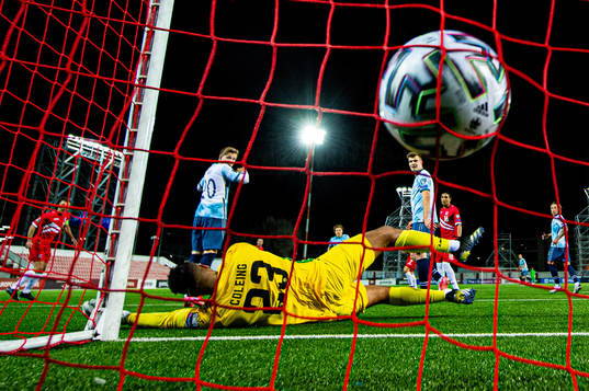 Jonas Svensson of Norway scores the 0-3 goal behind