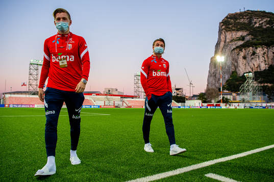 Jens Petter Hauge and Patrick Berg of Norway