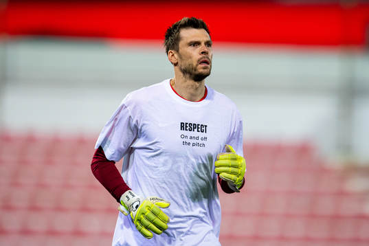 Goalkeeper Rune Almenning Jarstein of Norway wearing a