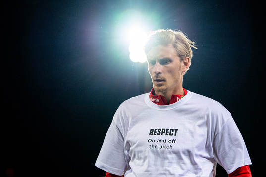 Morten Thorsby of Norway wearing a t-shirt with the message