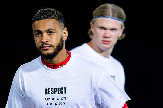 Joshua King and Erling Braut Haaland of Norway wearing a