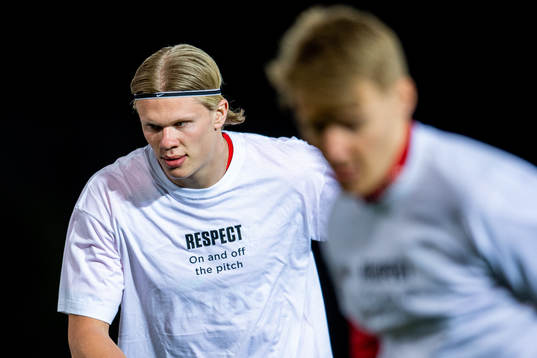 Erling Braut Haaland of Norway wearing a t-shirt with the