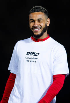 Joshua King of Norway wearing a t-shirt with the message