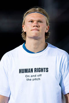 Erling Braut Haaland of Norway wearing a t-shirt with the