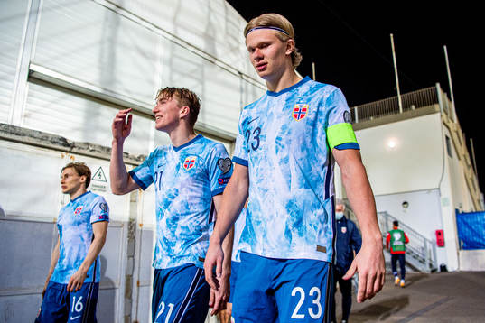 Kristian Thorstvedt and Erling Braut Haaland of Norway at