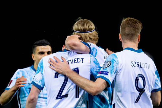 Kristian Thorstvedt of Norway celebrates with teammates