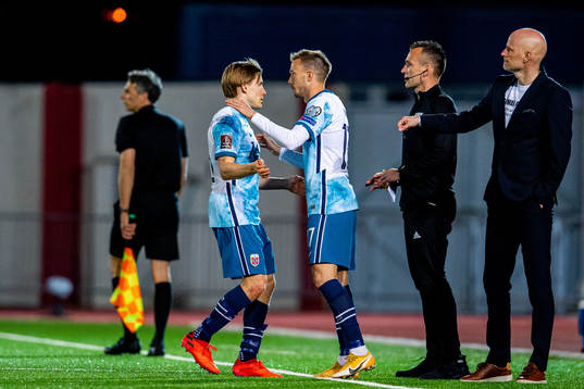Jonas Svensson of Norway is being substituted with Martin