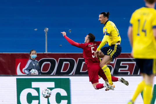 Guram Giorbelidze of Georgia against Zlatan Ibrahimovic of