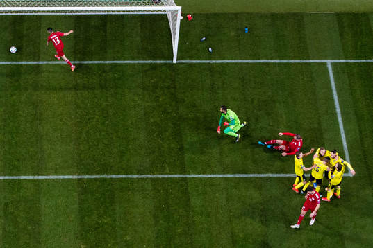 Viktor Claesson of Sweden scores 1-0 and celebrates