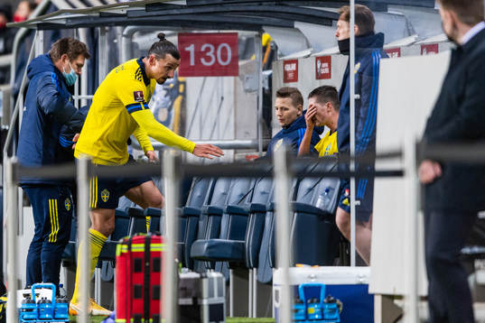 Zlatan Ibrahimovic of Sweden approaches the players bench