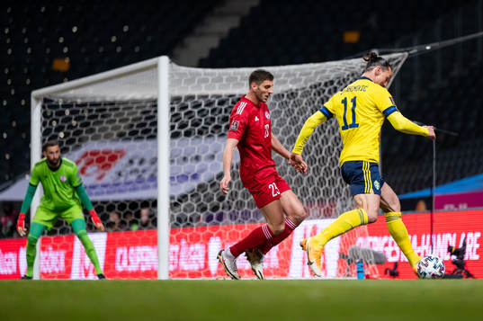 Lasha Dvali of Georgia and Zlatan Ibrahimovic of Sweden